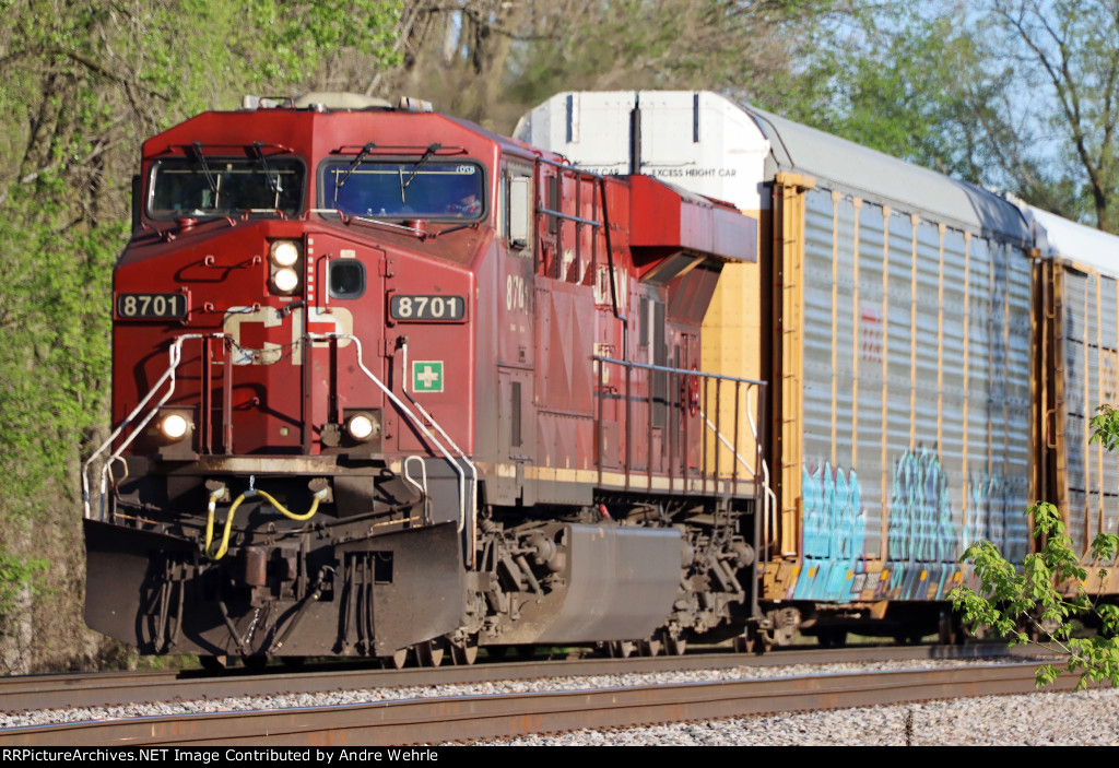 Eastbound autorack train CPKC 730 gets out of town ahead of the steam extravaganza